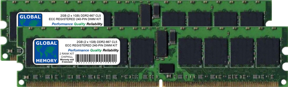 2GB (2 x 1GB) DDR2 667MHz PC2-5300 240-PIN ECC REGISTERED DIMM (RDIMM) MEMORY RAM KIT FOR SERVERS/WORKSTATIONS/MOTHERBOARDS (2 RANK KIT CHIPKILL)